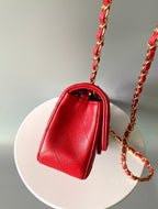 CHANEL MINI RECTANGLE FLAP BAG 20CM RED CAVIAR GOLD HARDWARE