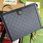 OPHIDIA POUCH 26 IN DARK BLUE MONOGRAM CANVAS AND BLACK LAMBSKIN TRIM