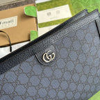 OPHIDIA POUCH 26 IN DARK BLUE MONOGRAM CANVAS AND BLACK LAMBSKIN TRIM