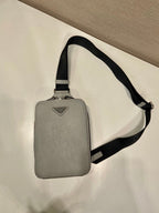 PRADA CHEST BAG 20 IN ECHO GRAY SAFFIANO LEATHER