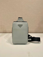PRADA CHEST BAG 20 IN ECHO GRAY SAFFIANO LEATHER