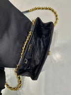 PRADA MINI QUILTED FLAP BAG 14 IN BLACK RE-NYLON FABRIC GOLD CHAIN