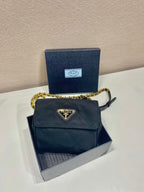 PRADA MINI QUILTED FLAP BAG 14 IN BLACK RE-NYLON FABRIC GOLD CHAIN