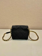 PRADA MINI QUILTED FLAP BAG 14 IN BLACK RE-NYLON FABRIC GOLD CHAIN