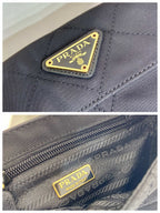 PRADA MINI QUILTED FLAP BAG 14 IN BLACK RE-NYLON FABRIC GOLD CHAIN