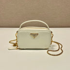 PRADA MINI HAND BAG 11 WITH GOLD STRAP IN WHITE PATENT CALFSKIN