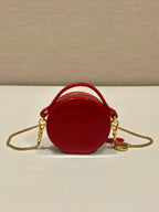 PRADA MINI ROUND BAG 8 IN RED GLOSSY CALFSKIN GOLD HARDWARE