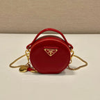 PRADA MINI ROUND BAG 8 IN RED GLOSSY CALFSKIN GOLD HARDWARE