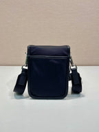 PRADA PHONE BAG 19 IN BLACK RE-NYLON AND SAFFIANO LEATHER TRIM