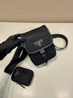PRADA PHONE BAG 19 IN BLACK RE-NYLON AND SAFFIANO LEATHER TRIM