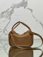 PRADA RLING HANDBAG 25 IN RUSSET BROWN SOFT GRAIN LAMBSKIN