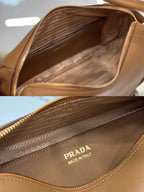 PRADA RLING HANDBAG 25 IN RUSSET BROWN SOFT GRAIN LAMBSKIN