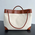 BOTTEGA VENETA LARGE ANDIAMO 42 IN WHITE BROWN CALFSKIN AND CANVAS