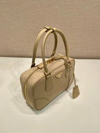 PRADA SMALL TOP HANDLE BAG 25 IN DRIED MOSS NYLON AND CALFSKIN TRIM