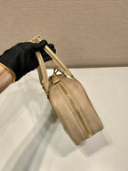 PRADA SMALL TOP HANDLE BAG 25 IN DRIED MOSS NYLON AND CALFSKIN TRIM