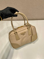 PRADA SMALL TOP HANDLE BAG 25 IN DRIED MOSS NYLON AND CALFSKIN TRIM