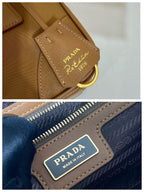 PRADA SMALL TOP HANDLE BAG 25 IN GOLDEN BROWN NYLON AND CALFSKIN TRIM