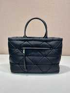 PRADA TRIANGLE PATTERN TOTE BAG 33 IN BLACK QUILTED RE-NYLON