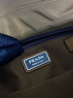 PRADA LARGE FLAP BAG 30 IN CIDER BROWN RE-NYLON AND CALFSKIN TRIM