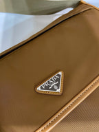 PRADA LARGE FLAP BAG 30 IN CIDER BROWN RE-NYLON AND CALFSKIN TRIM