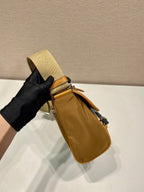 PRADA SMALL FLAP BAG 20 IN CIDER BROWN RE-NYLON AND CALFSKIN TRIM