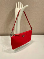 PRADA SHOULDER BAG 24 WITH TRIANGLE LOGO IN PASSION RED RE-NYLON FABRIC