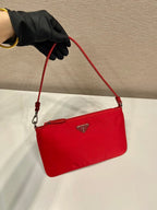 PRADA SHOULDER BAG 24 WITH TRIANGLE LOGO IN PASSION RED RE-NYLON FABRIC