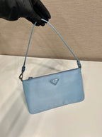 PRADA SHOULDER BAG 24 WITH TRIANGLE LOGO IN SKY BLUE RE-NYLON FABRIC