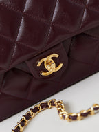 CHANEL FLAP BAG WITH TOP HANDLE 25 IN WINE RED OIL-WAX LAMBSKIN GOLD HARDWARE