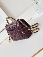 CHANEL FLAP BAG WITH TOP HANDLE 18 IN WINE RED OIL-WAX LAMBSKIN GOLD HARDWARE