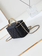 CHANEL 25S MINI VANITY BAG 16 CM IN BLACK LAMBSKIN WITH CRYSTAL-EMBELLISHED  LOGO