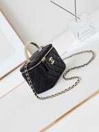 CHANEL 25S MINI VANITY BAG 16 CM IN BLACK LAMBSKIN WITH CRYSTAL-EMBELLISHED  LOGO