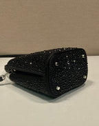 PANIER BUCKET BAG 16 IN BLACK CALFSKIN ATTACHED FULL CRYSTALS