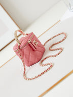 CHANEL 25S MINI VANITY BAG 11 CM IN PEACH PINK LAMBSKIN WITH CRYSTAL-EMBELLISHED  LOGO