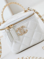 CHANEL 25S MINI VANITY BAG 11 CM IN WHITE LAMBSKIN WITH CRYSTAL-EMBELLISHED  LOGO