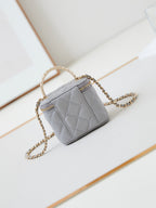 CHANEL 25S MINI VANITY BAG 11 CM IN GREY LAMBSKIN WITH CRYSTAL-EMBELLISHED  LOGO