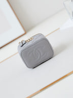 CHANEL 25S MINI VANITY BAG 11 CM IN GREY LAMBSKIN WITH CRYSTAL-EMBELLISHED  LOGO