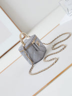 CHANEL 25S MINI VANITY BAG 11 CM IN GREY LAMBSKIN WITH CRYSTAL-EMBELLISHED  LOGO