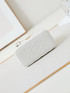 CHANEL 25S MINI VANITY BAG 16 CM IN WHITE LAMBSKIN WITH CRYSTAL-EMBELLISHED  LOGO
