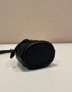MINI BUCKET BAG 10 IN BLACK RE-NYLON AND SAFFIANO LEATHER STRAP