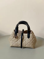 DIOR MINI TOUJOURS BAG 23 IN BEIGE CANNAGE CALFSKIN BLACK STRAP