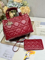 DIOR SMALL 28 TOUJOURS BAG IN RUBY RED MACROCANNAGE LAMBSKIN