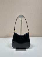PRADA CLEO SHOULDER BAG 22 IN BLACK BRUSHED LAMBSKIN WITH CLASP CLOSURE
