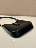 PRADA CLEO SHOULDER BAG 22 IN BLACK BRUSHED LAMBSKIN WITH CLASP CLOSURE