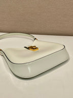 PRADA CLEO SHOULDER BAG 22 IN WHITE BRUSHED LAMBSKIN WITH CLASP CLOSURE