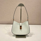 PRADA CLEO SHOULDER BAG 22 IN WHITE BRUSHED LAMBSKIN WITH CLASP CLOSURE