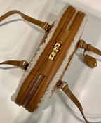PRADA TOP HANDLE BAG 27 IN BRONZE BROWN SHEEPSKIN AND SHEARLING TRIM