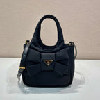 PRADA MINI BOW TOTE BAG 18 IN BLACK PADDED NYLON FABRIC