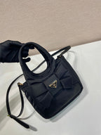 PRADA MINI BOW TOTE BAG 18 IN BLACK PADDED NYLON FABRIC