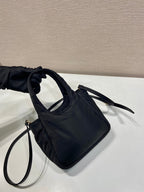 PRADA MINI BOW TOTE BAG 18 IN BLACK PADDED NYLON FABRIC